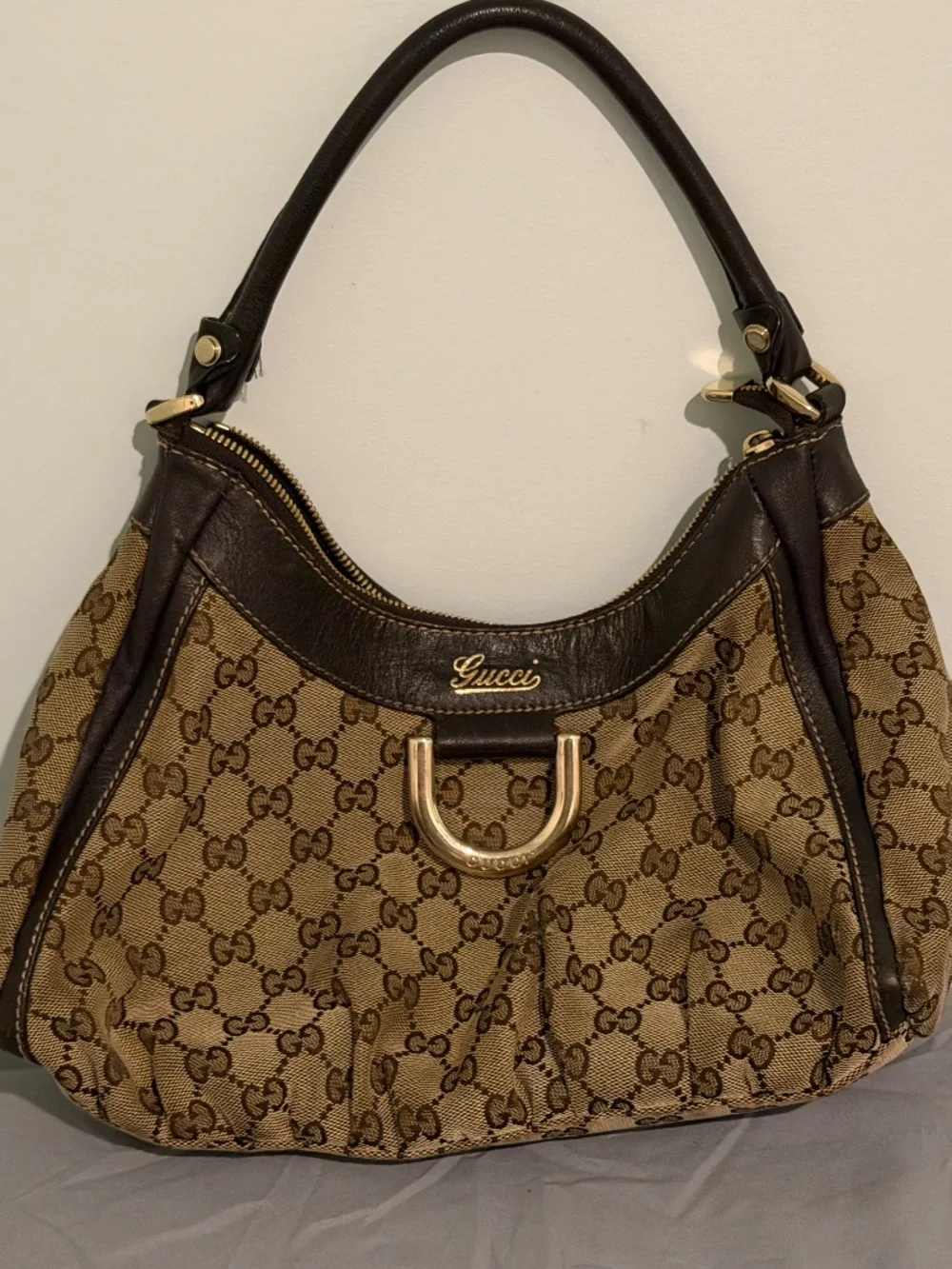 Gucci Brown GG Canvas Hobo with Gold Hardware